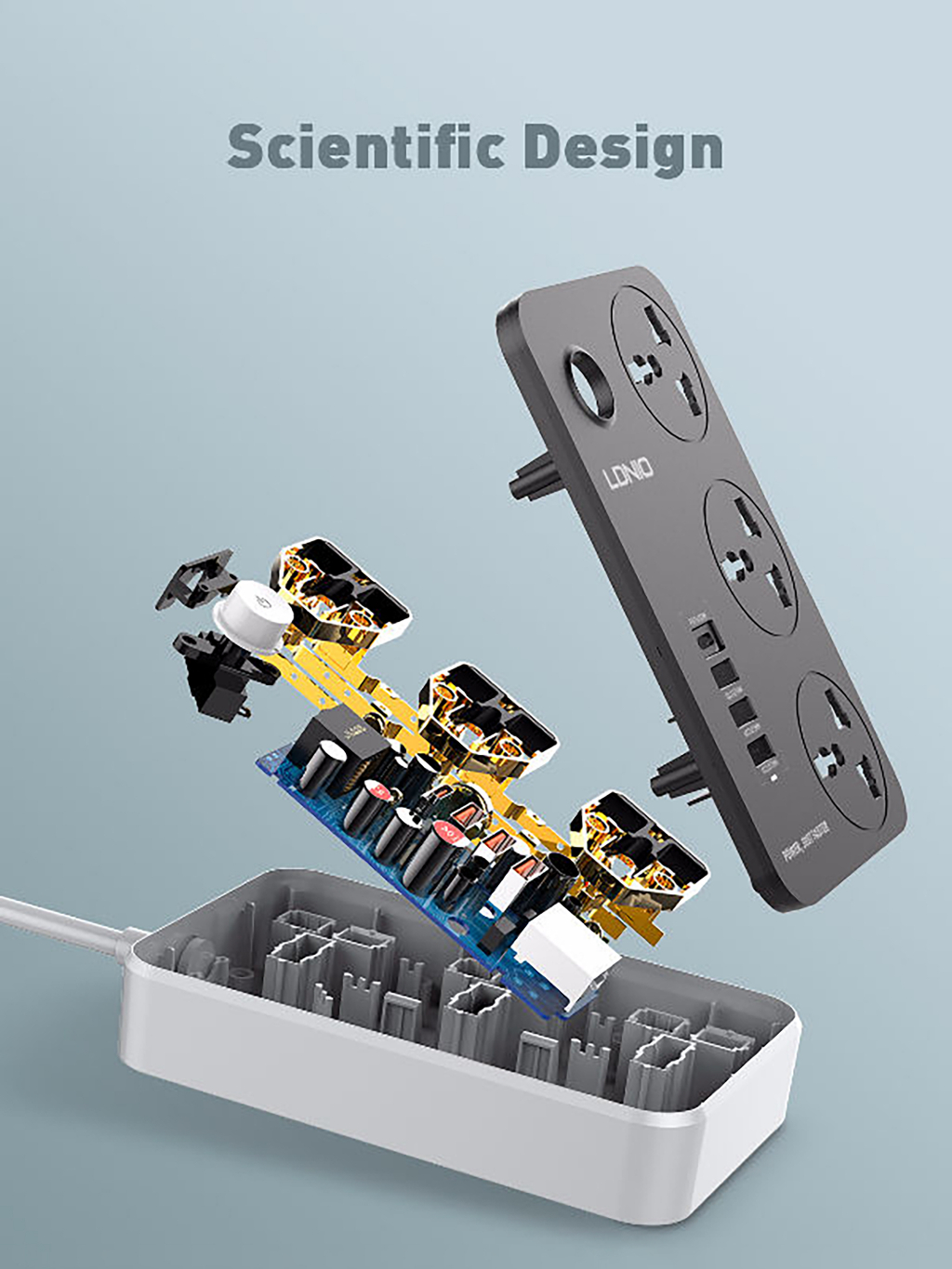 LDNIO SC3412 38W PD20W 2-Meter Wall Extension Plug Cord with 3 Socket ...