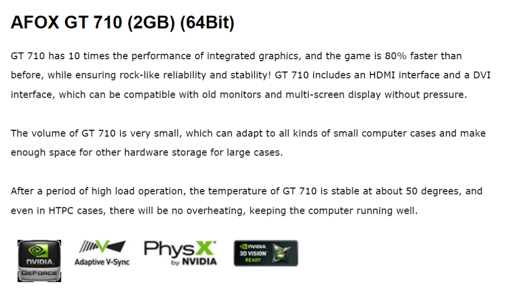 AFOX Afox GT710 2GB DDR3 Graphics Card | AF710-2048D3L5 | Nvidia ...