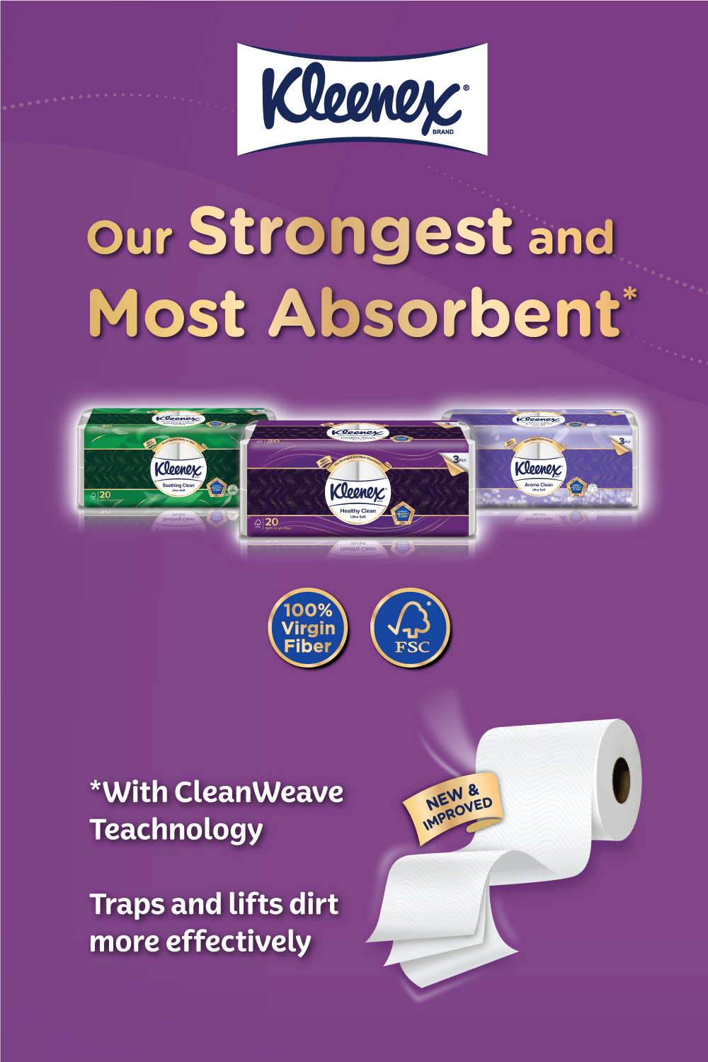 Kleenex Ultra Soft Toilet Tissue 3ply (20 Rolls) Healthy Clean Strong