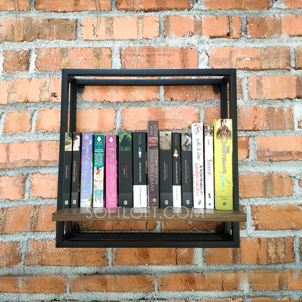 Emerton Shelf Shelves Wooden Display Book Rack Wall Mount Metal Storage ...