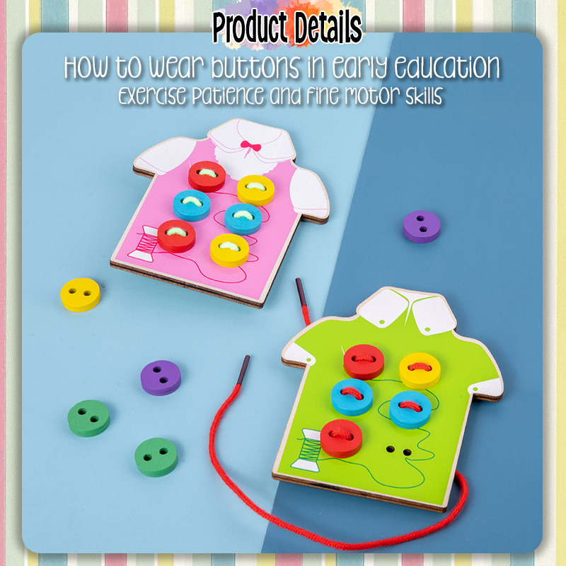 [Happy Kids] Wooden Sew-on Buttons Lacing Board String Clasp Threading ...