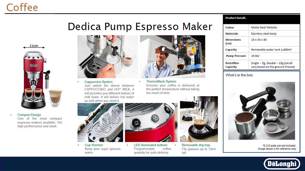 Delonghi Ec685 Dedica Style Pump Espresso Coffee Machine Double Cup