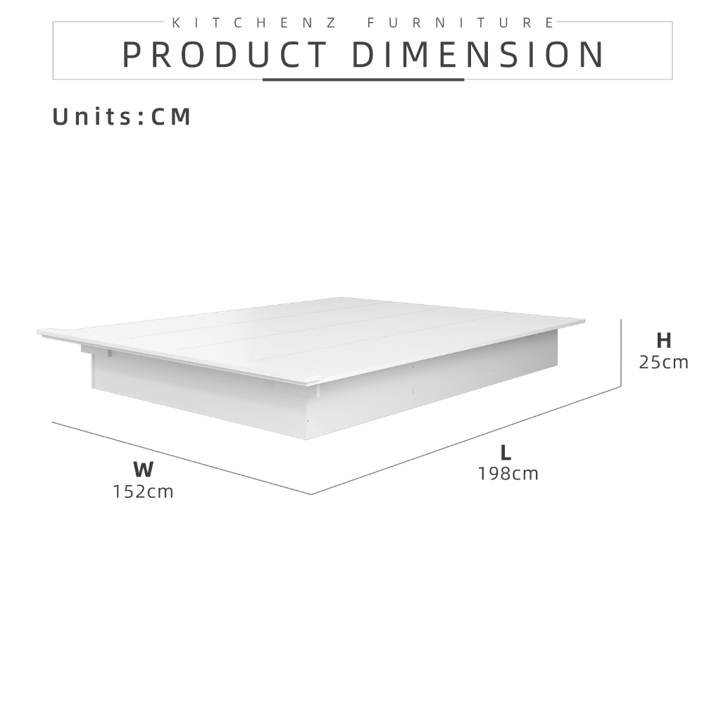 KitchenZ Jordan Series Wooden Queen Bed Frame with Headboard / Katil