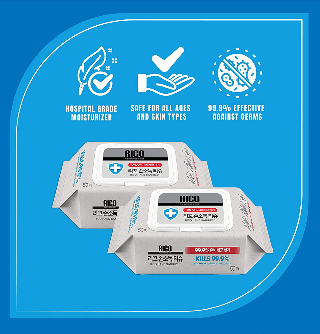 RICO Hand Sanitizer Wipes / Surface Sanitizing Wipes For Baby Products ...