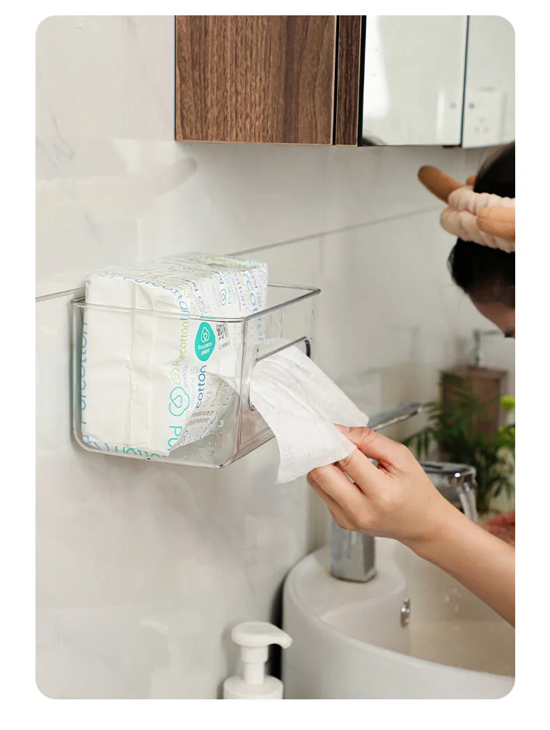 Tissue Box Wall Mount Large Capacity Transparent Mask Storage Box ...