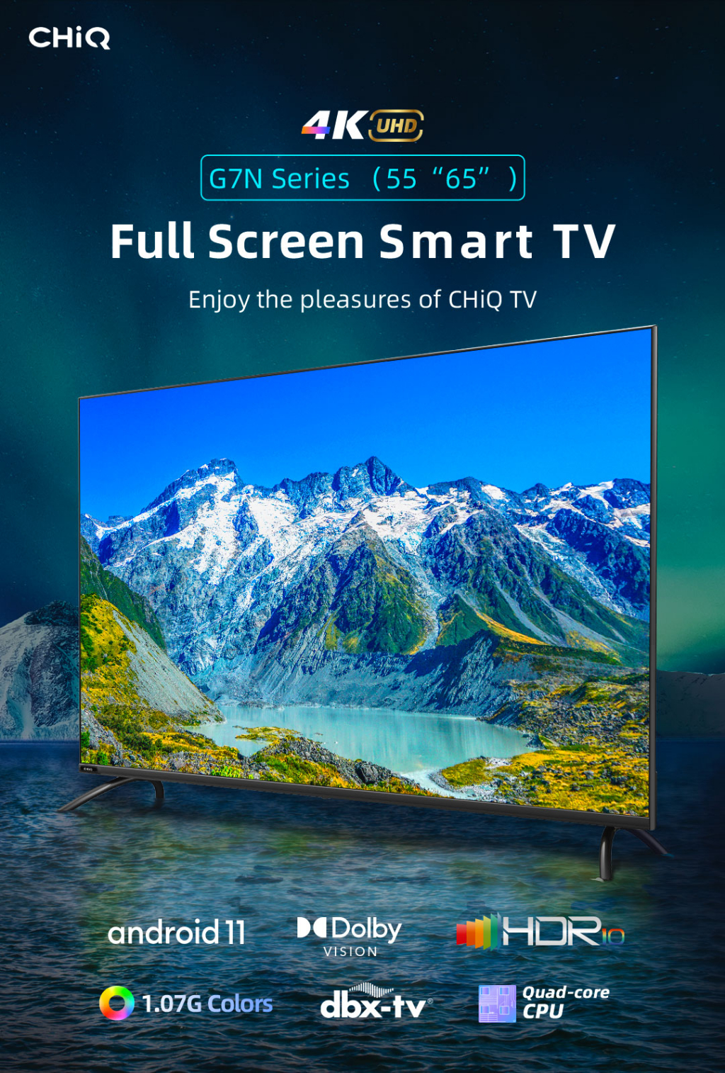 Télévision CHIQ 65H7 Android TV 65 4K Frameless Android  9.0,Bluetooth,chromcast,google assistant (16Go, 2Go) - Electro Mall