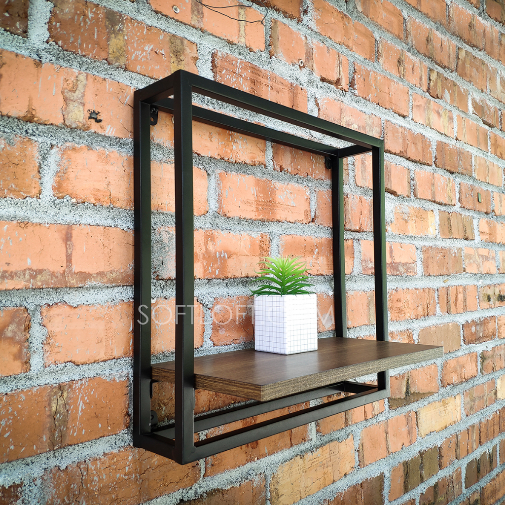 Emerton Shelf Shelves Wooden Display Book Rack Wall Mount Metal Storage ...