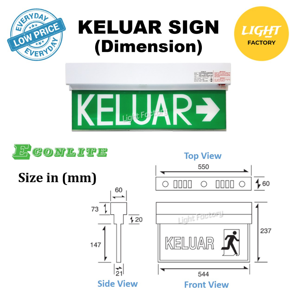 Sirim Bomba Approved Led Keluar Sign Econlite Le213 Emergency Exit