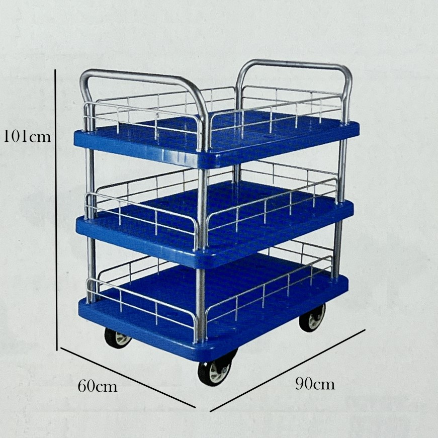 300kg 3 Tier Trolley Storage Rack with Handle Fence Trolley Industrial ...