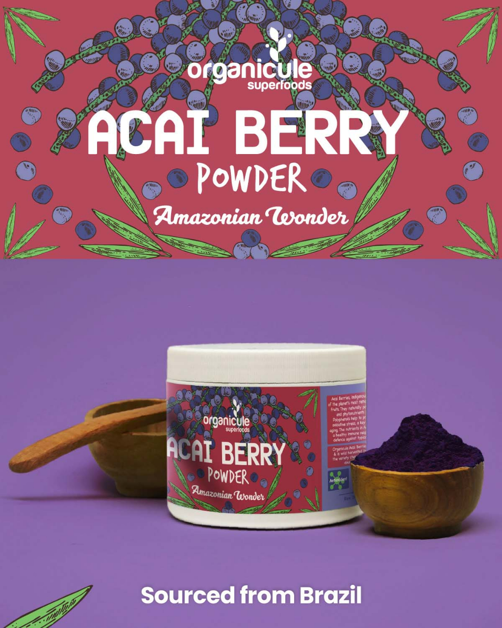 Organicule Acai Berry Powder [100g] | Natural Anti-Aging Super Food ...