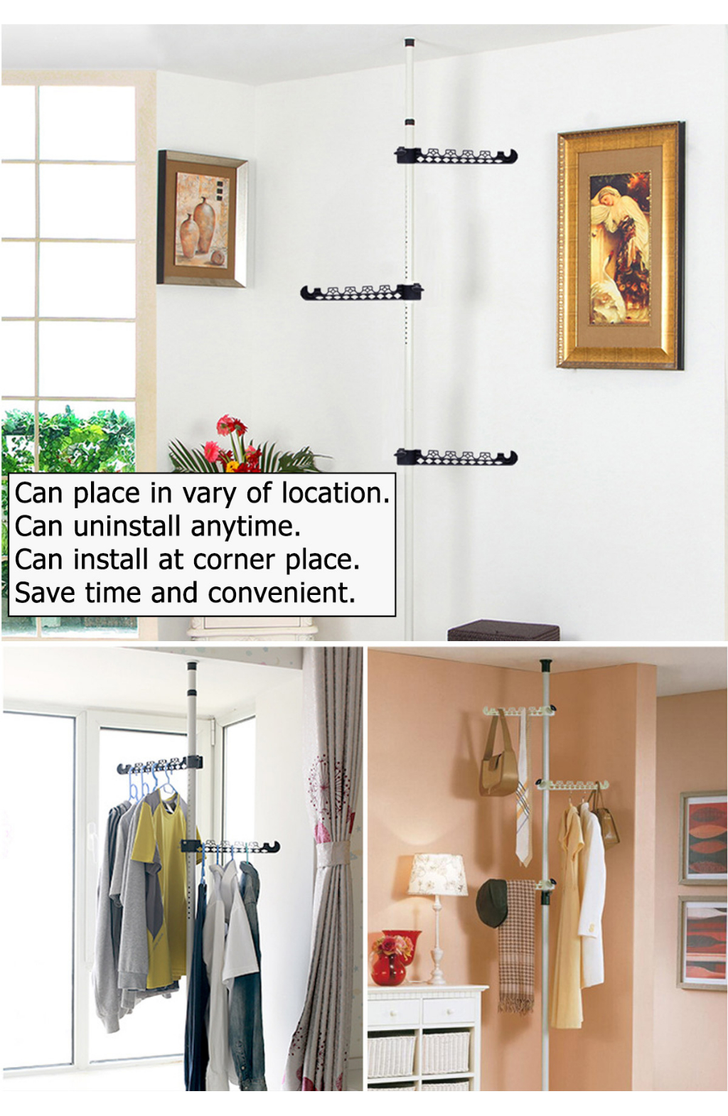 32MM Thick ABS or Stainless Steel Punch Free Telescopic Clothes Hanger ...