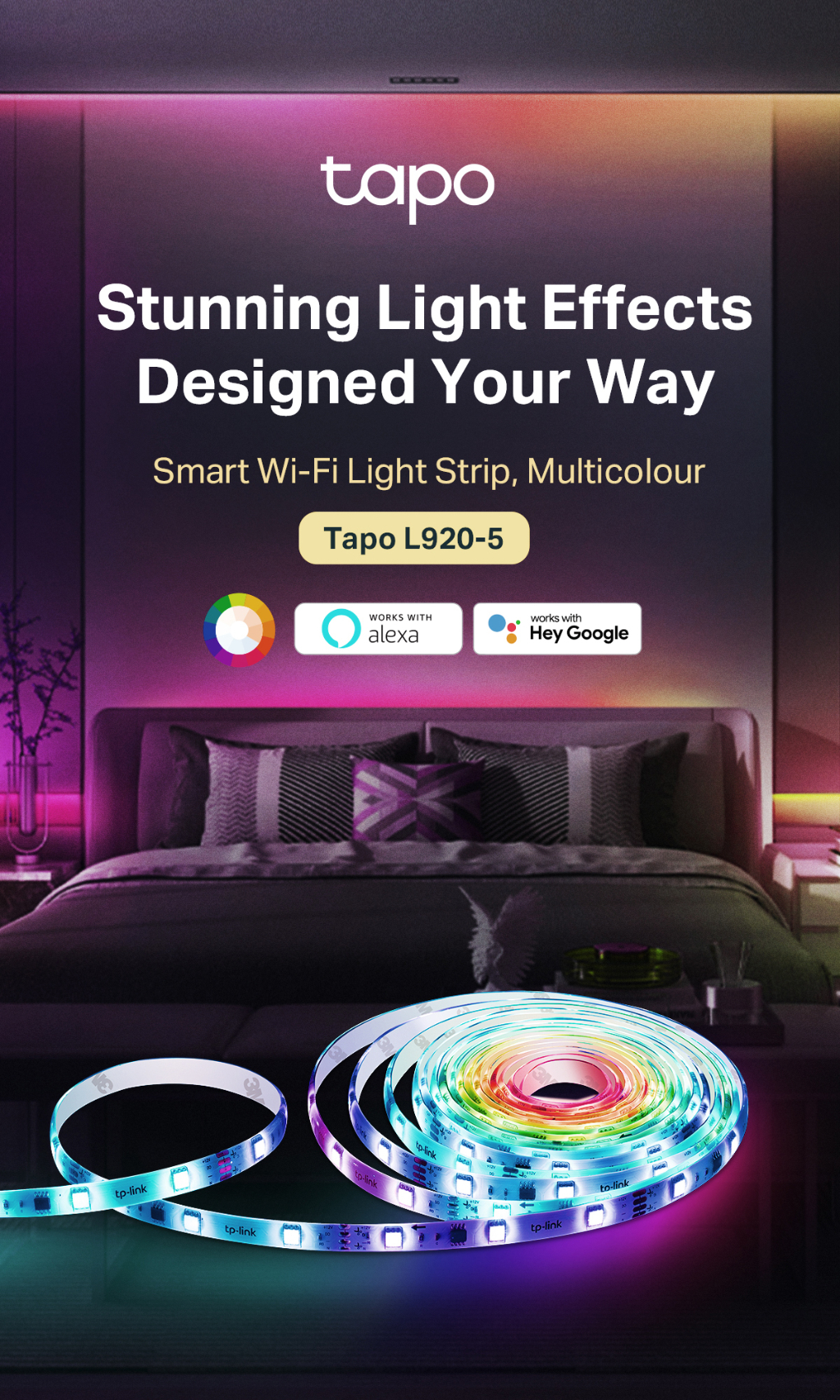 TP-Link Tapo L920-5 LED Smart WiFi Light Strip RGBIC Multicolor Running  Lights Remote Voice Control