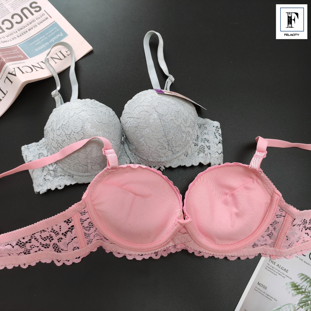Women Bra Lace Wired Thick Push Up Sponge Cup AB Baju Dalam Wanita ...