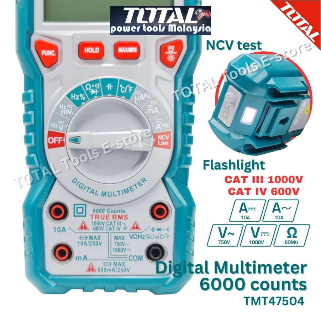 TOTAL Digital Multimeter 6000 counts CAT III 1000V CAT IV 600V 万用表测电流 ...