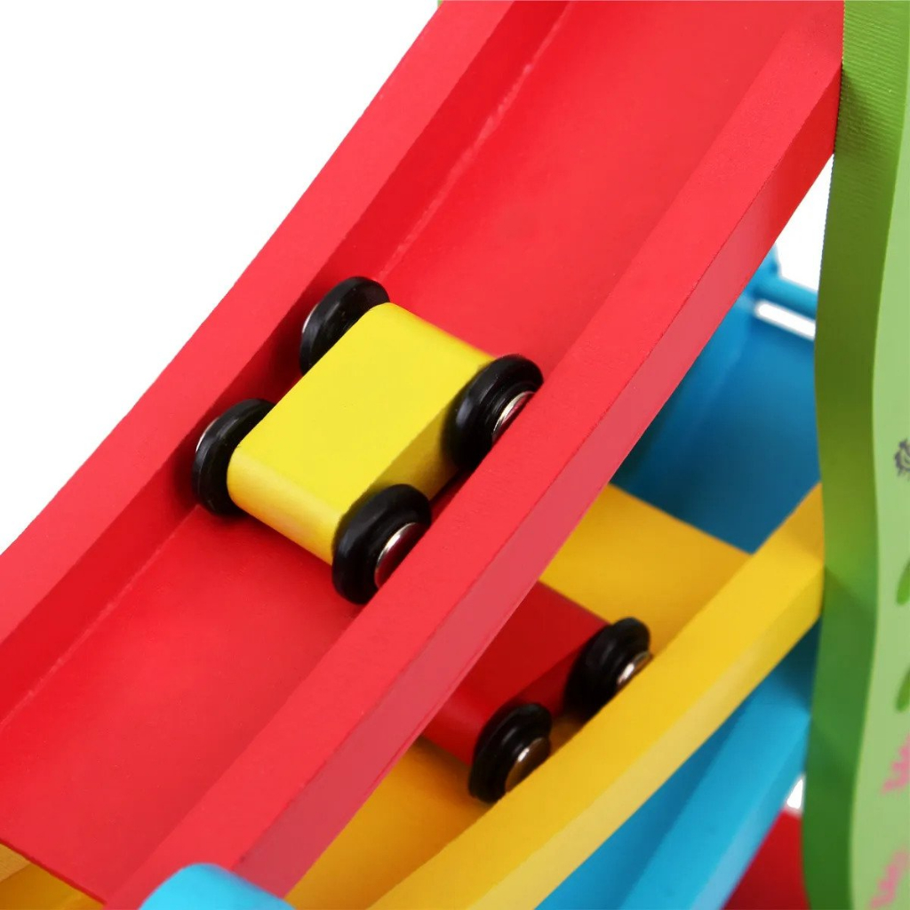 Wooden 4 Tracks Ladder Ramp Racer Toddler Toys Race Track Car for Kids ...