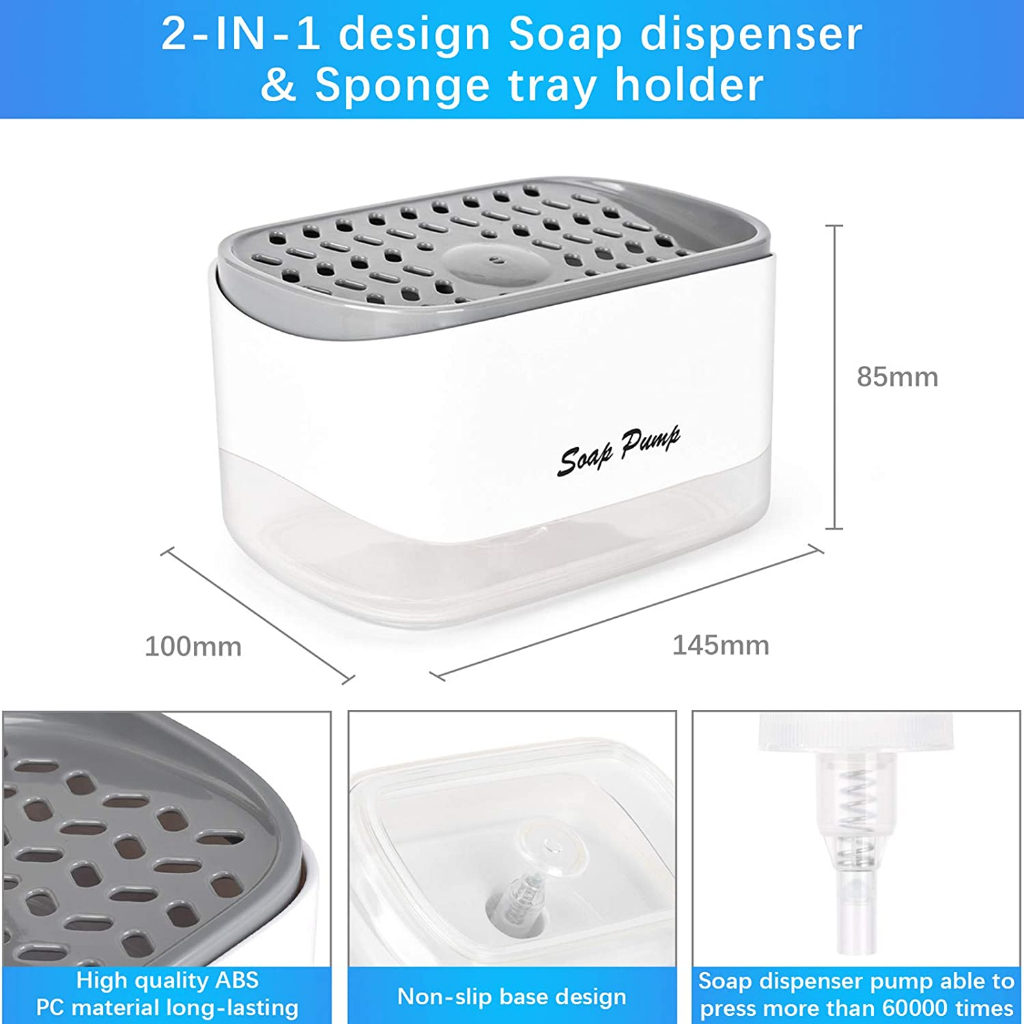 Kitchen Soap Dispenser Sponge Holder For Kitchen Sink Hand Press Sponge ...