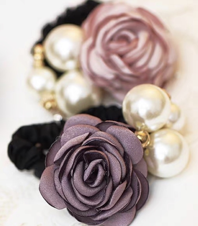 Korea Rose Flower Pearl Hair Ties Rubber Band Elastic Bunga Getah ...
