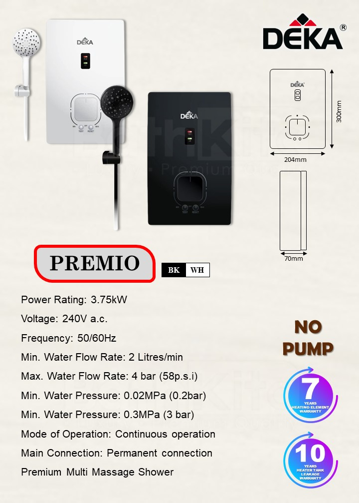 DEKA DC Inverter Pump Instant Heat Water Heater with Rainshower ...