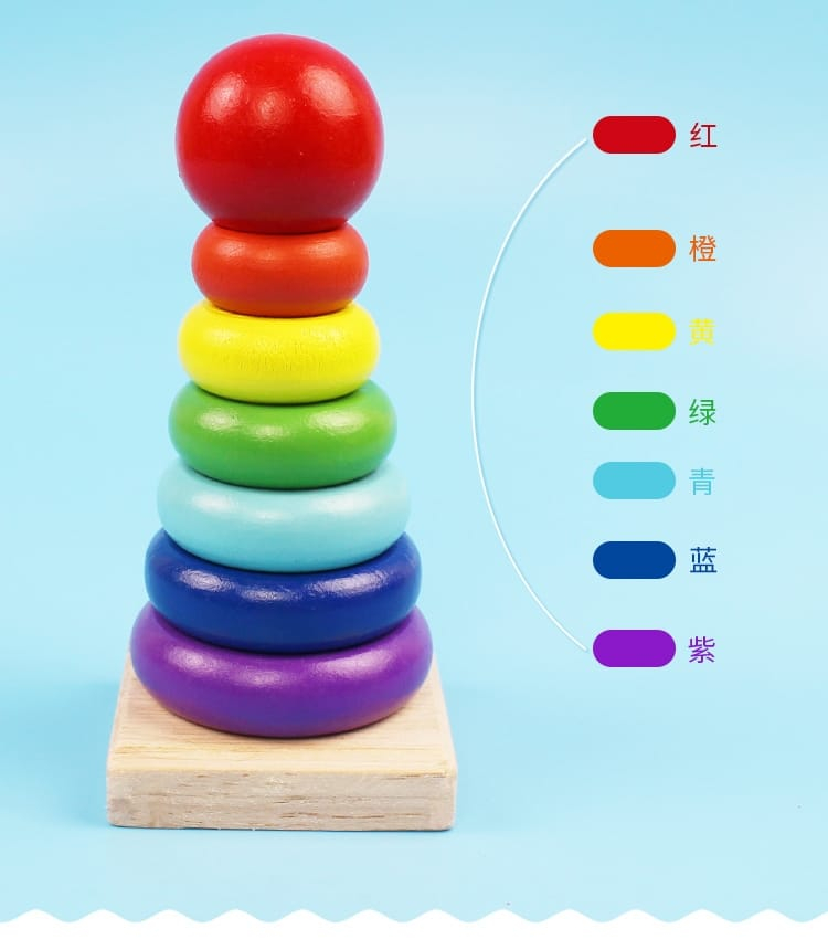 Coloful Rainbow Macaron Tower Ring Wooden Building Blocks Kids ...