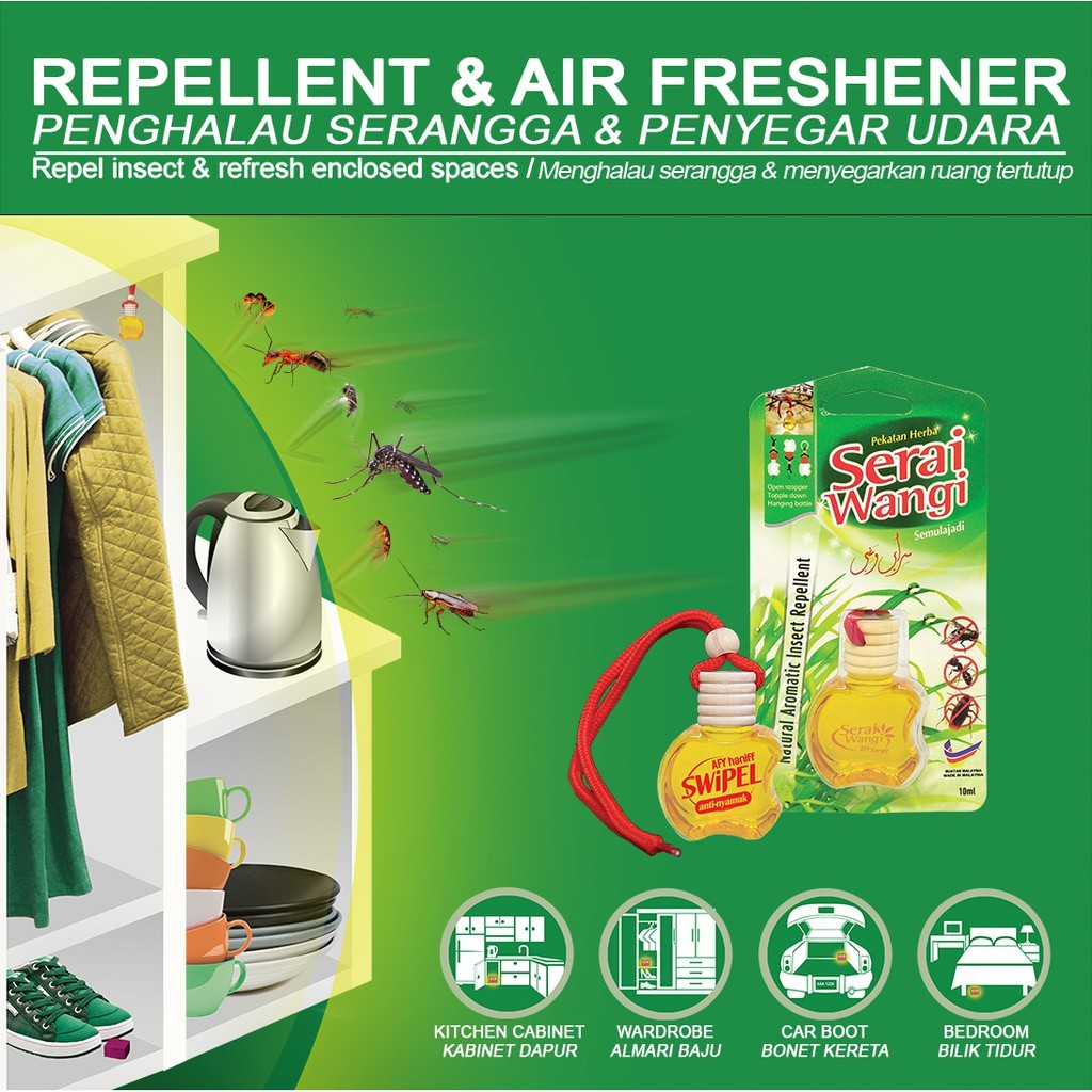 Air Freshener Serai Wangi AfyHaniff SWiPEL® with Insect Repellent 10ml ...
