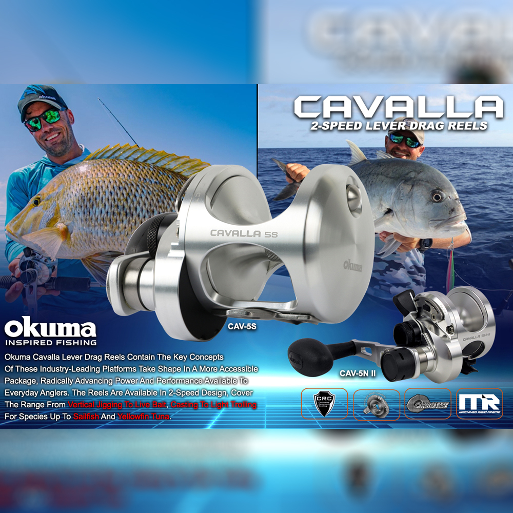 Okuma Cavalla Overhead Fishing Reel Max Drag (7.0kg-15.4kg)2 Speed Lever  Drag Mesin Pancing