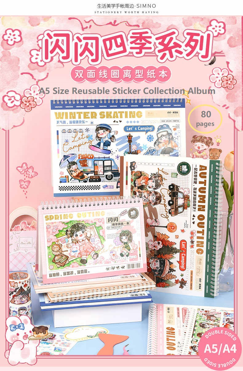 A5 Sticker Collecting Album Cute Girls Reusable Sticker Book Double ...