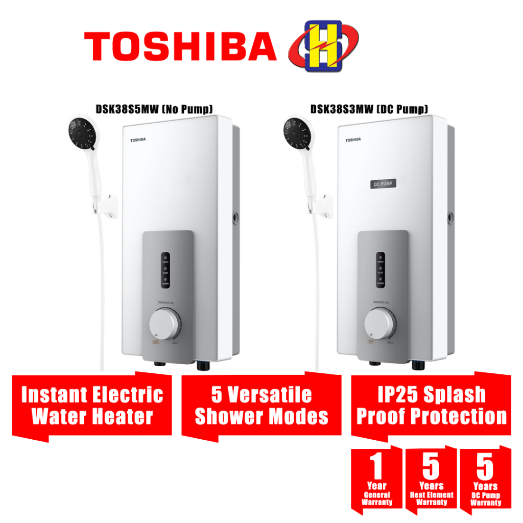 Toshiba Instant Water Heater (3800W) Superior Safeguards 5-Shower Mode Water  Heater DSK38S5MW / DSK38S3MW (DC Pump) | Shopee Malaysia