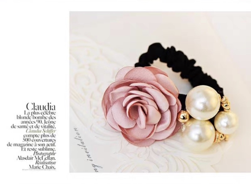 Korea Rose Flower Pearl Hair Ties Rubber Band Elastic Bunga Getah ...