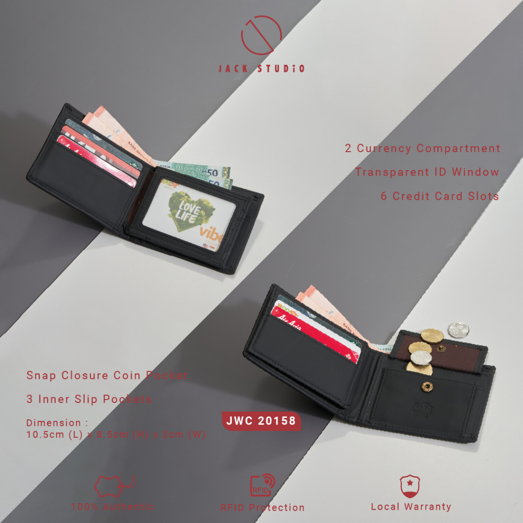 Jack Studio Men's Top Grain Leather Bi-Fold Black Wallet Free Name ...