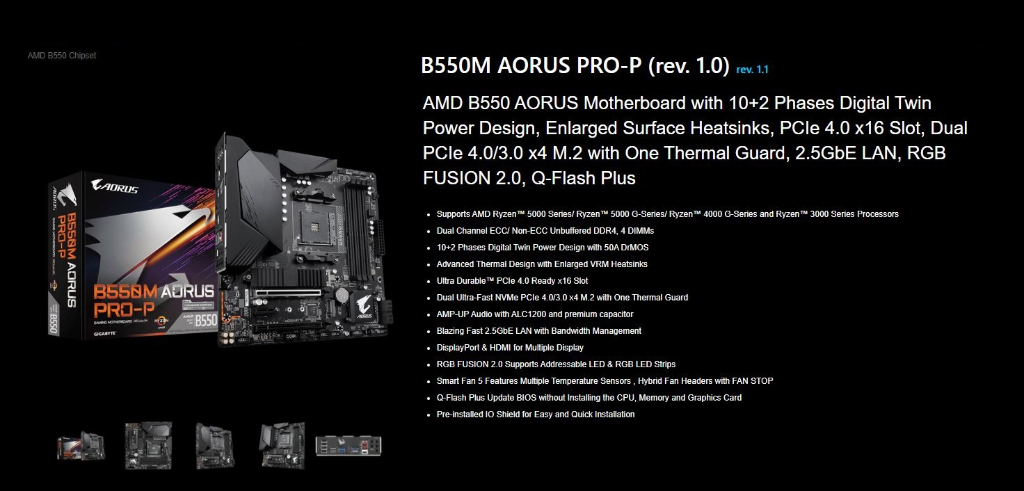 Gigabyte B550M AORUS PRO-P (rev. 1.0) DDR4 AMD Socket AM4 B550
