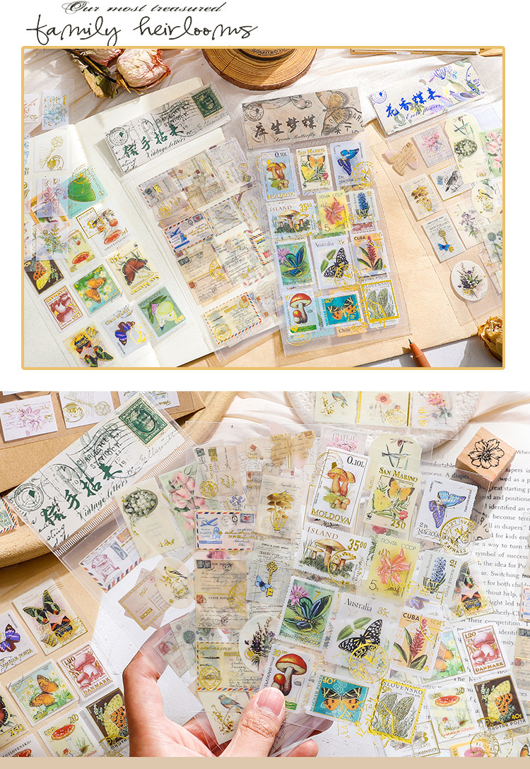 Vintage Time Series Stamps Design PVC Bronzing Deco Stickers DIY ...