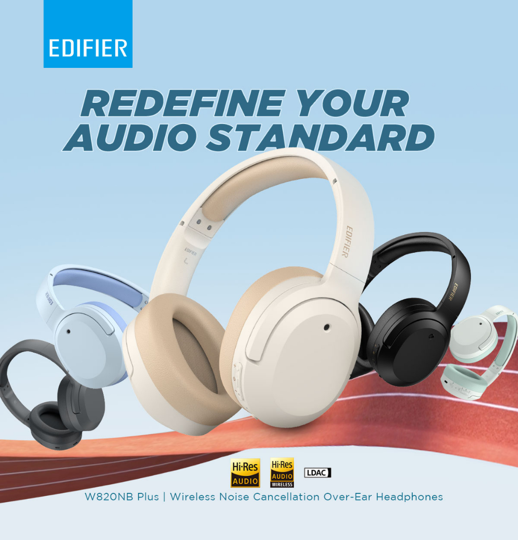  Edifier W820NB Hybrid Active Noise Cancelling Headphones -  Hi-Res Audio - 49H Playtime - Wireless Over Ear Bluetooth Headphones for  Phone-Call (White) : Electronics