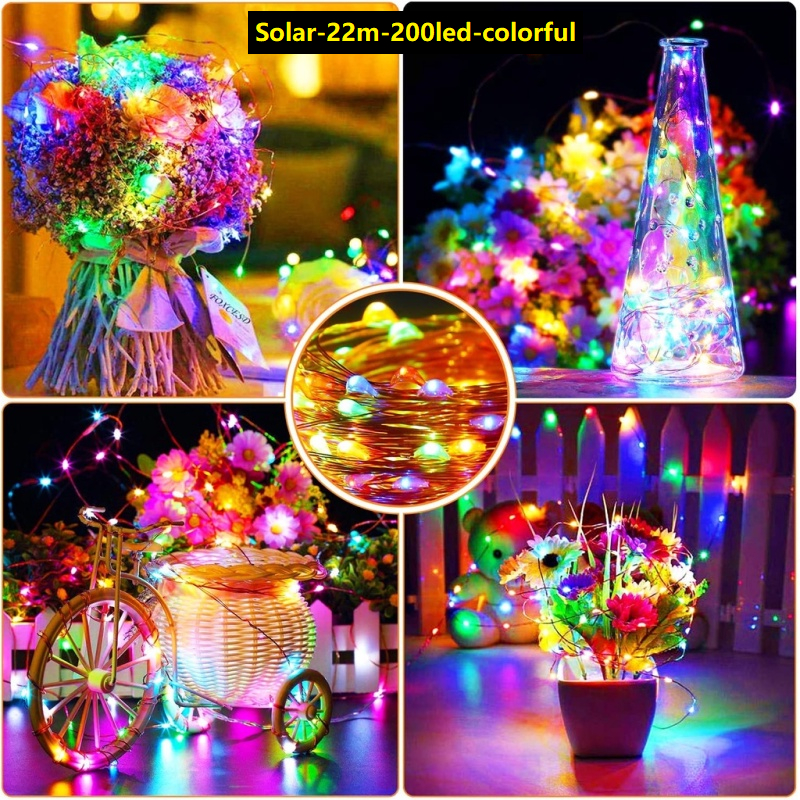Mua JMEXSUSS Solar String Lights Outdoor Waterproof, 2 Pack 100 LED 32.8ft 8 Modes Solar Copper