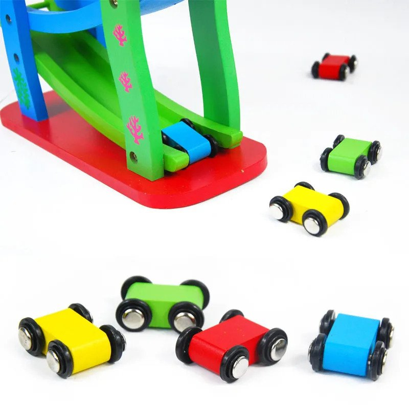 Wooden 4 Tracks Ladder Ramp Racer Toddler Toys Race Track Car for Kids ...
