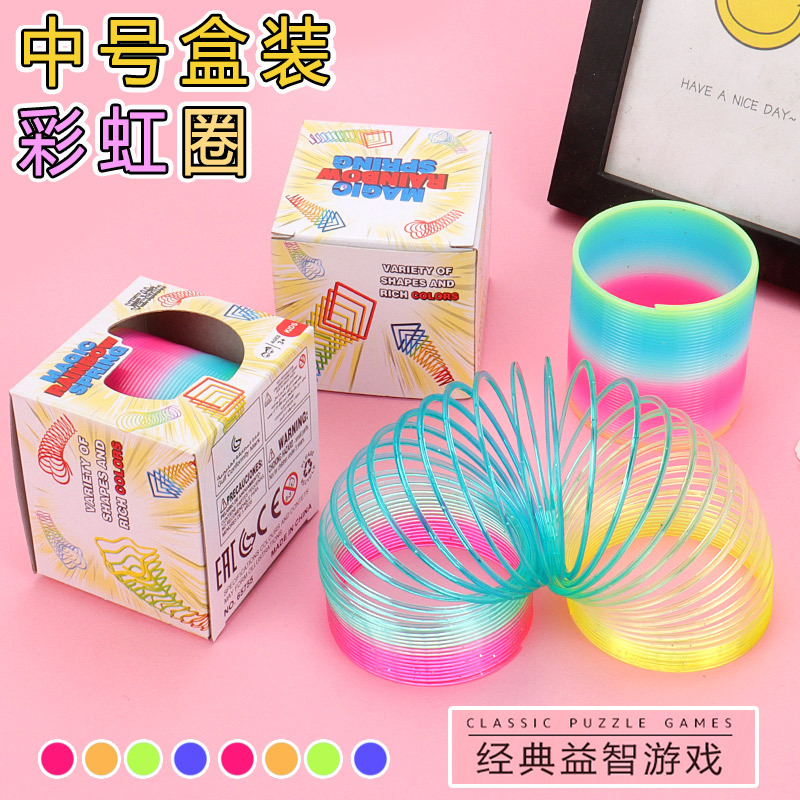 Magic Bounce Toys Fun Anti-stress Rainbow Ring Colorful Circle Spring ...