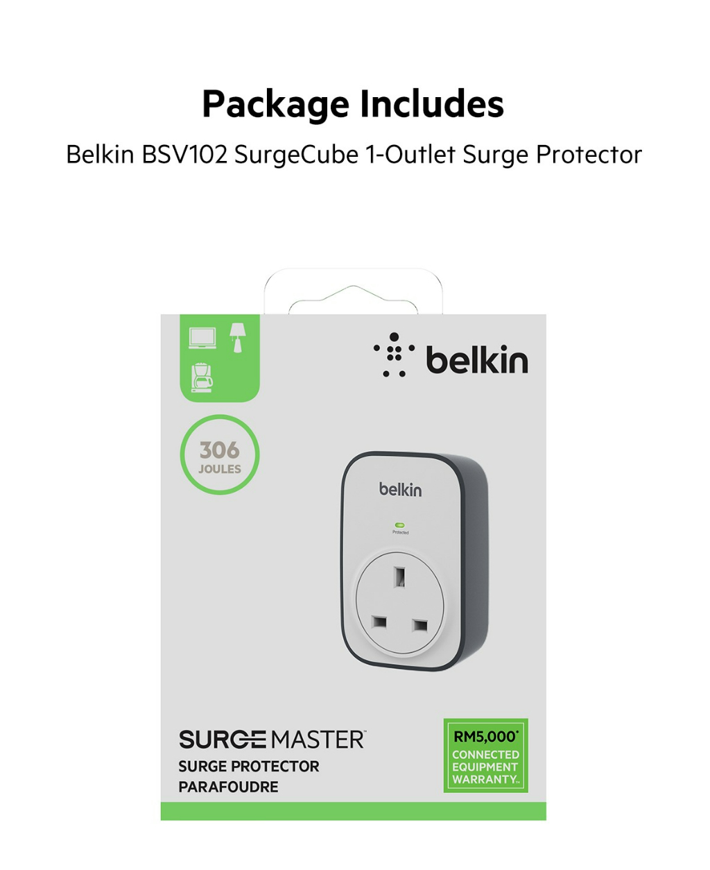 Belkin BSV102af SurgeCube 1 Outlet Surge Protector - [SINGLE X 1unit ...