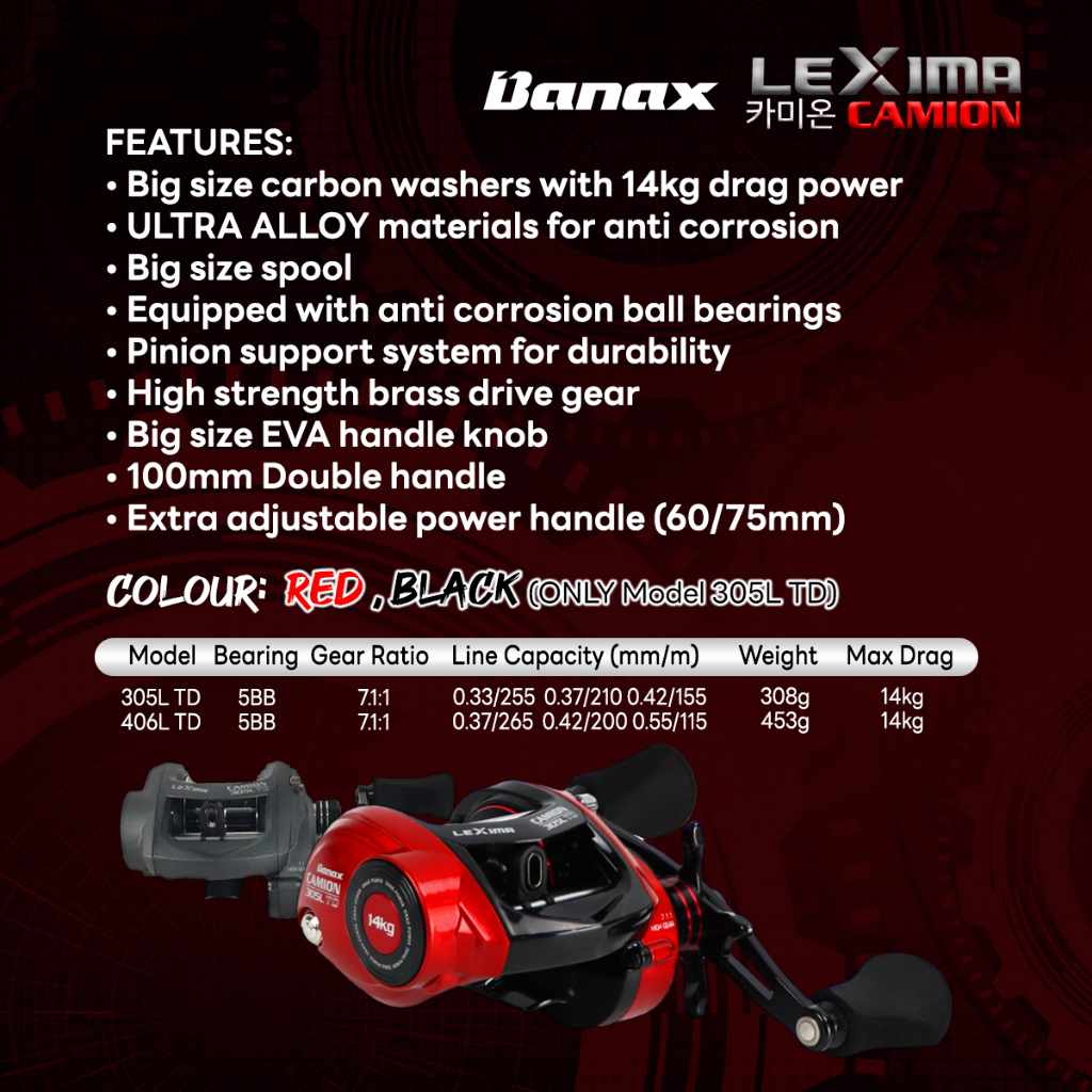 BLACK EDITION] Banax Lexima Camion 305LTD High Speed Baitcasting Fishing  Reel Max Drag (14kg) Madein Korea