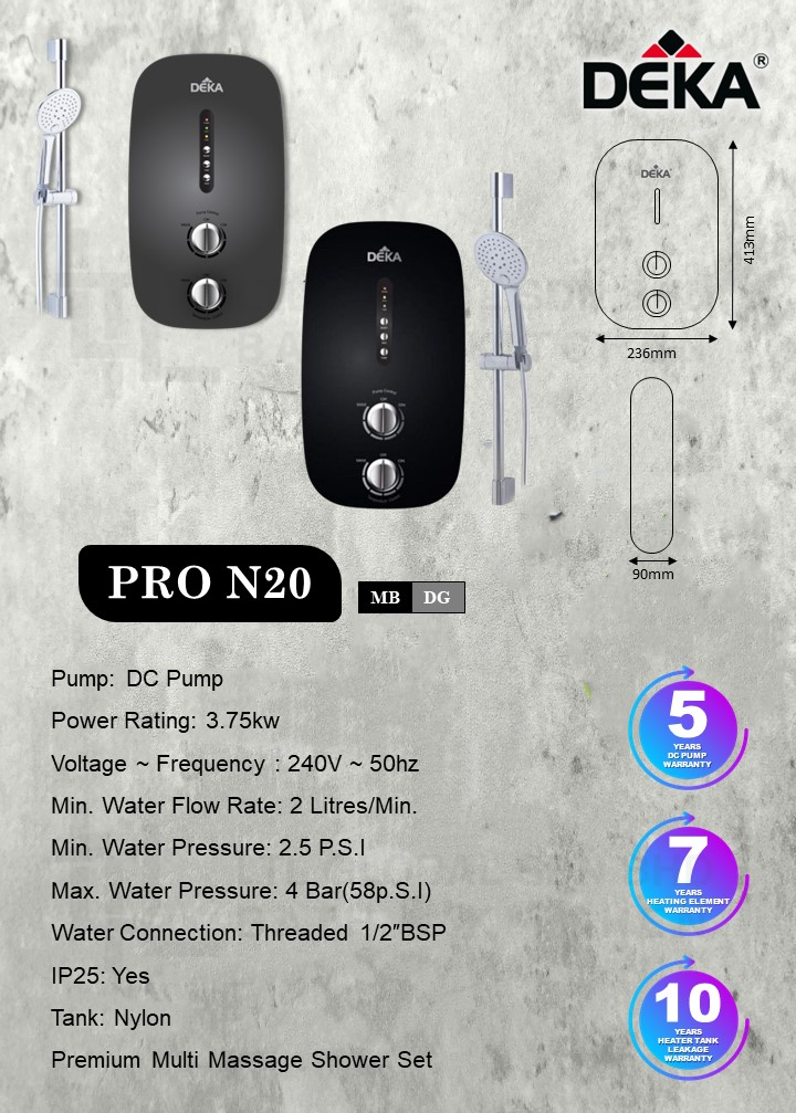 DEKA Aquas DC Inverter Pump Instant Heat Water Heater with Rainshower ...