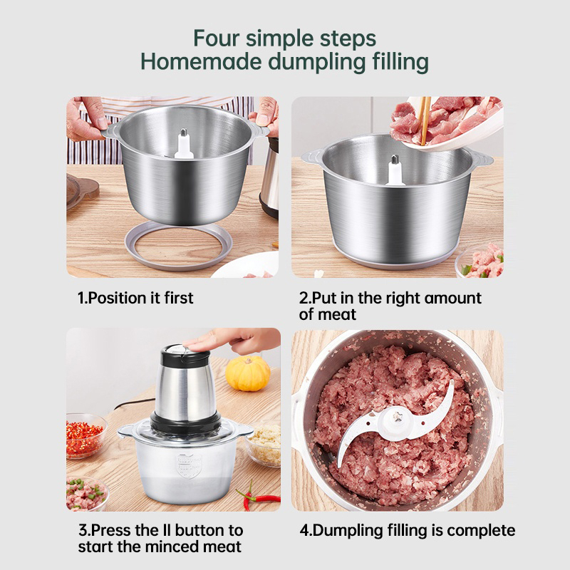 Hodekt Chopper Stainless Steel Electric Meat Mincer L Chopper Food