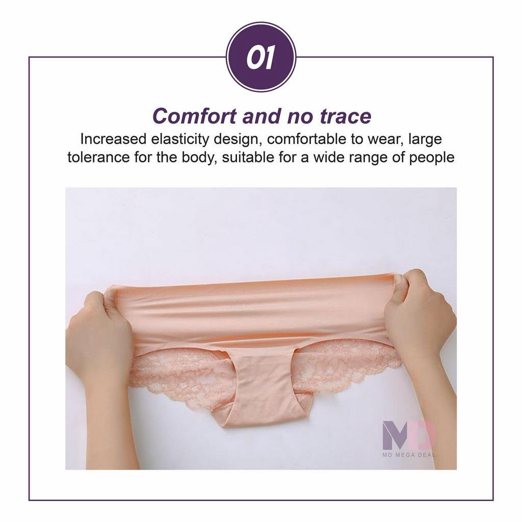 Mega Deal》Women Soft Lace Panties Ice Silk Seamless Underwear Women Briefs  Underpants