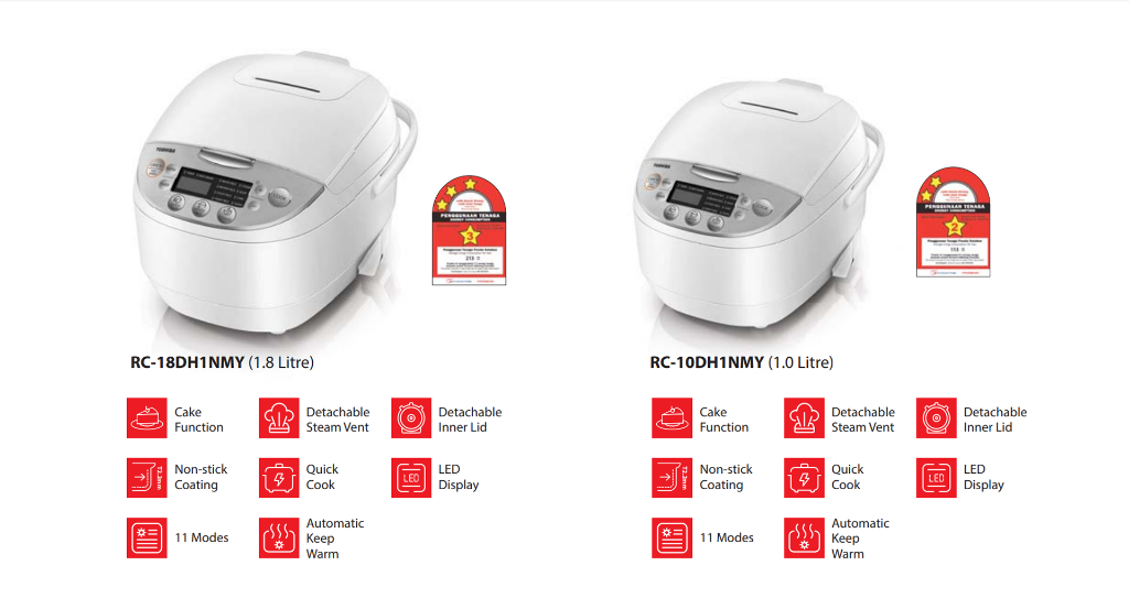 Toshiba 1.0L Non-Stick Multi-Function Digital Rice Cooker RC-10DH1NMY