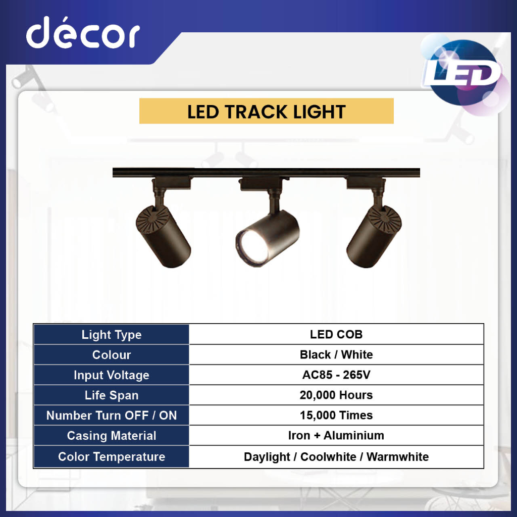 [ 3 YEARS WARRANTY ] LED Track Light 7W 12W 20W 35W Spotlight Ceiling ...