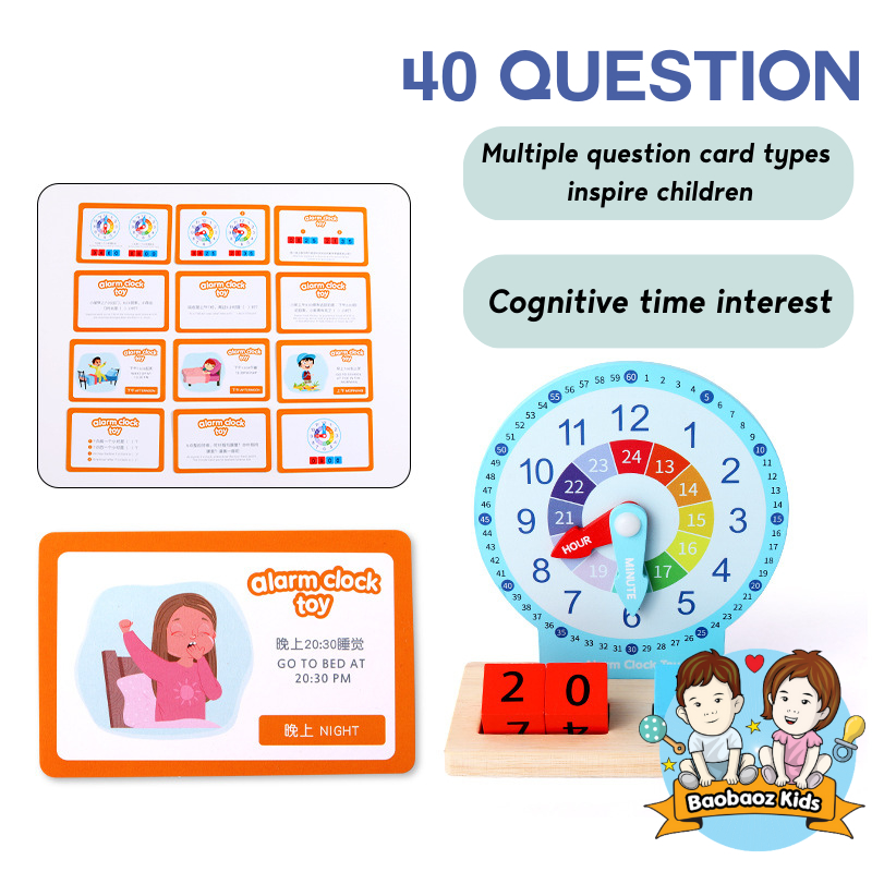 Montessori Wooden Teaching Clock Toys Kids Time Learning Kindergarten ...