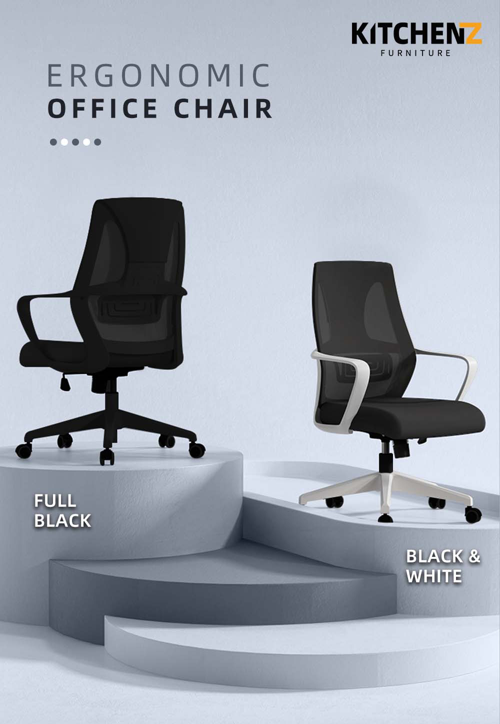 KitchenZ Office Chair Ergonomic Executive Chair Black / Grey / White