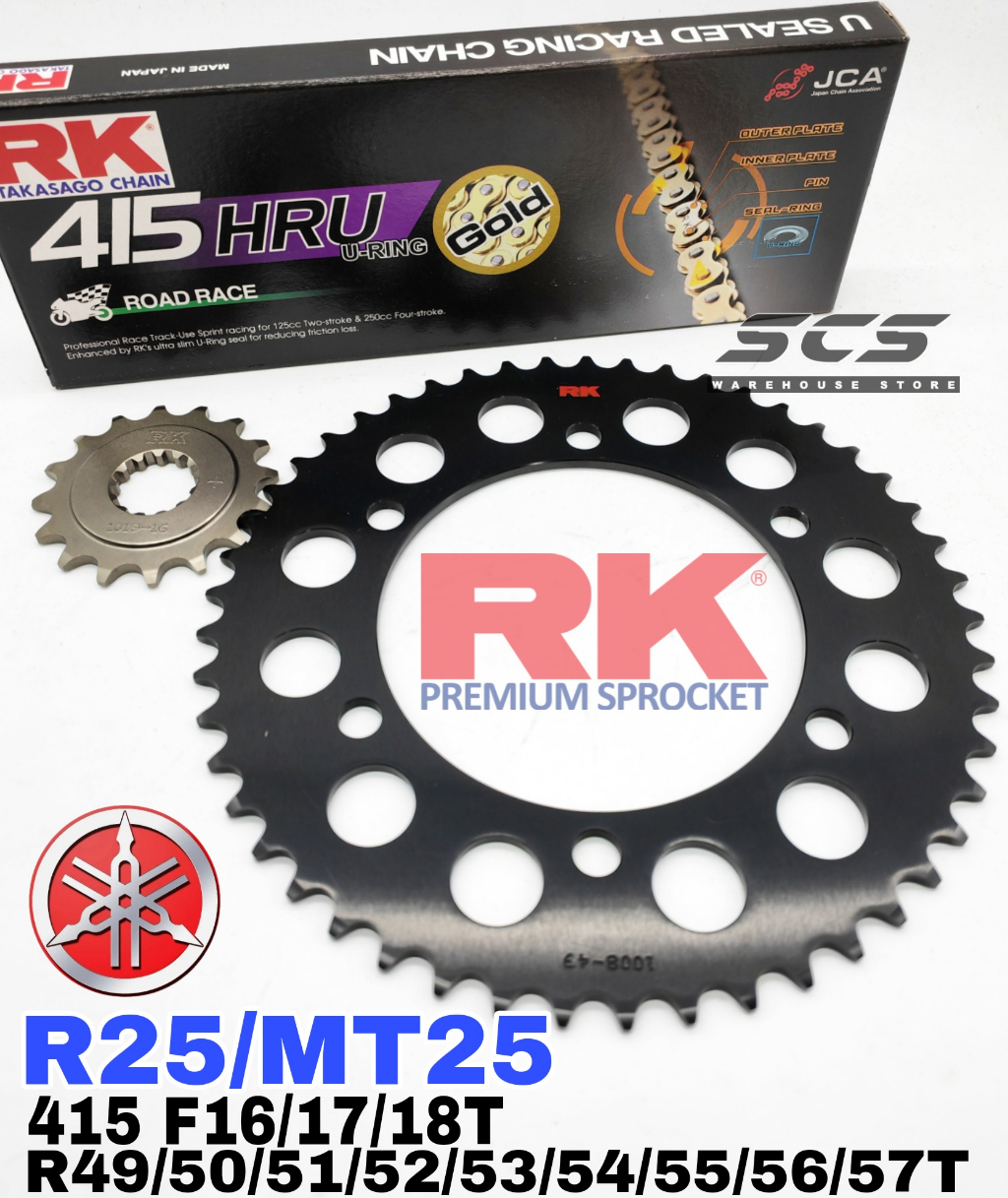 RK Sprocket Set YAMAHA R25 415 RK HRU U-Ring Clip Gold Chain 16/17/18T ...
