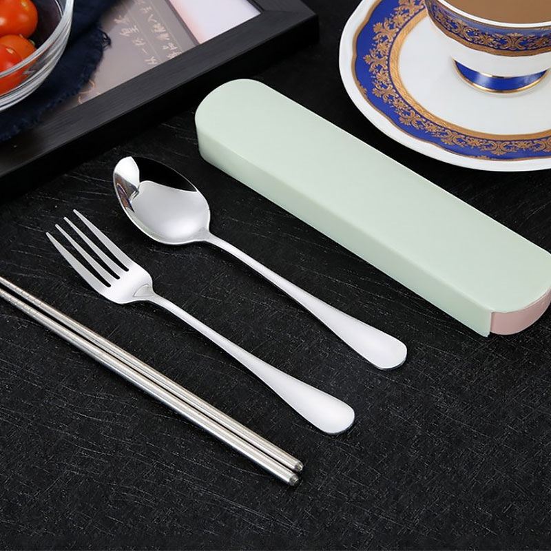 𝗦𝗧𝗔𝗜𝗡𝗟𝗘𝗦𝗦 𝗦𝗧𝗘𝗘𝗟 》Spoon Fork Chopstick Set Utensil Cutlery Travel ...