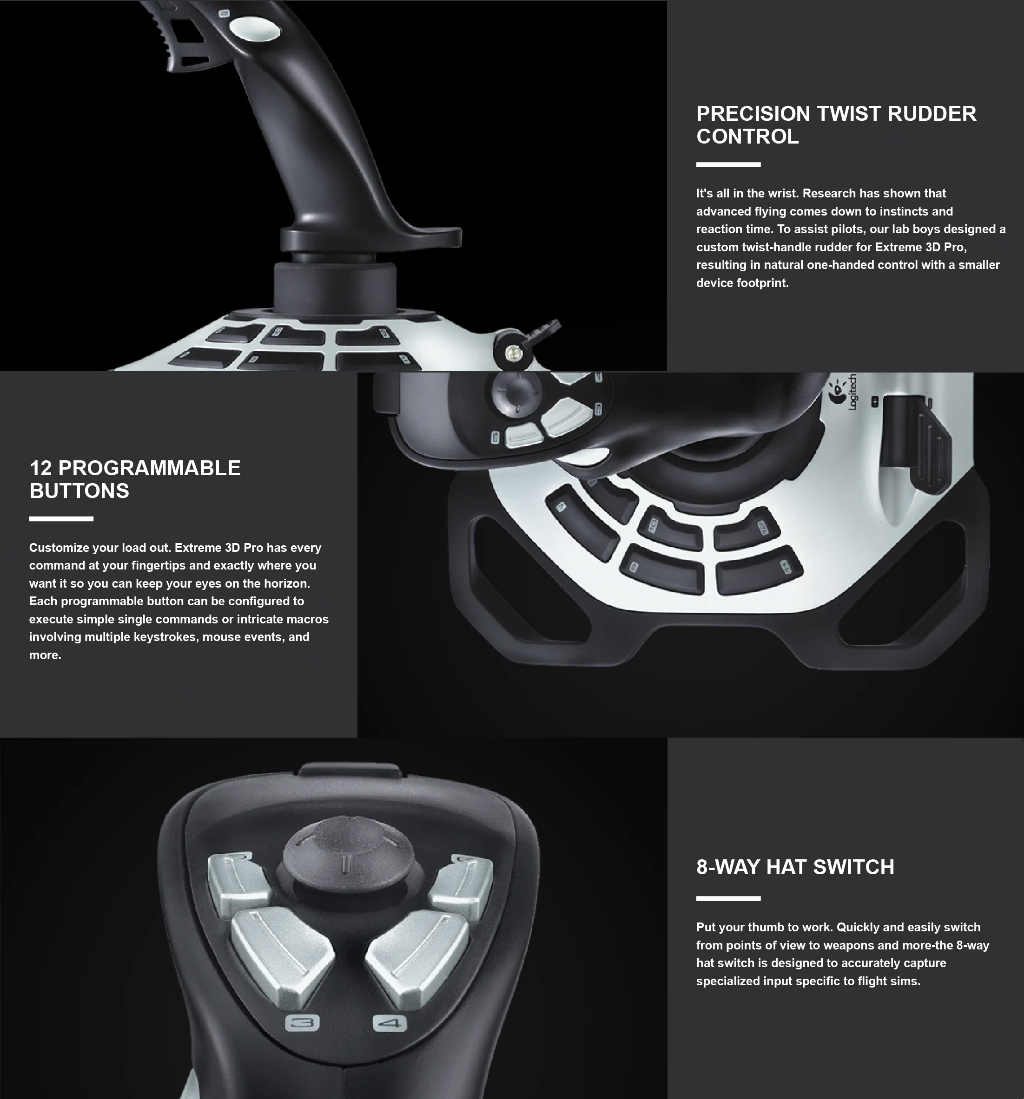 LOGITECH G EXTREME 3D PRO Joystick with 8-way Hat Switch, 12 ...