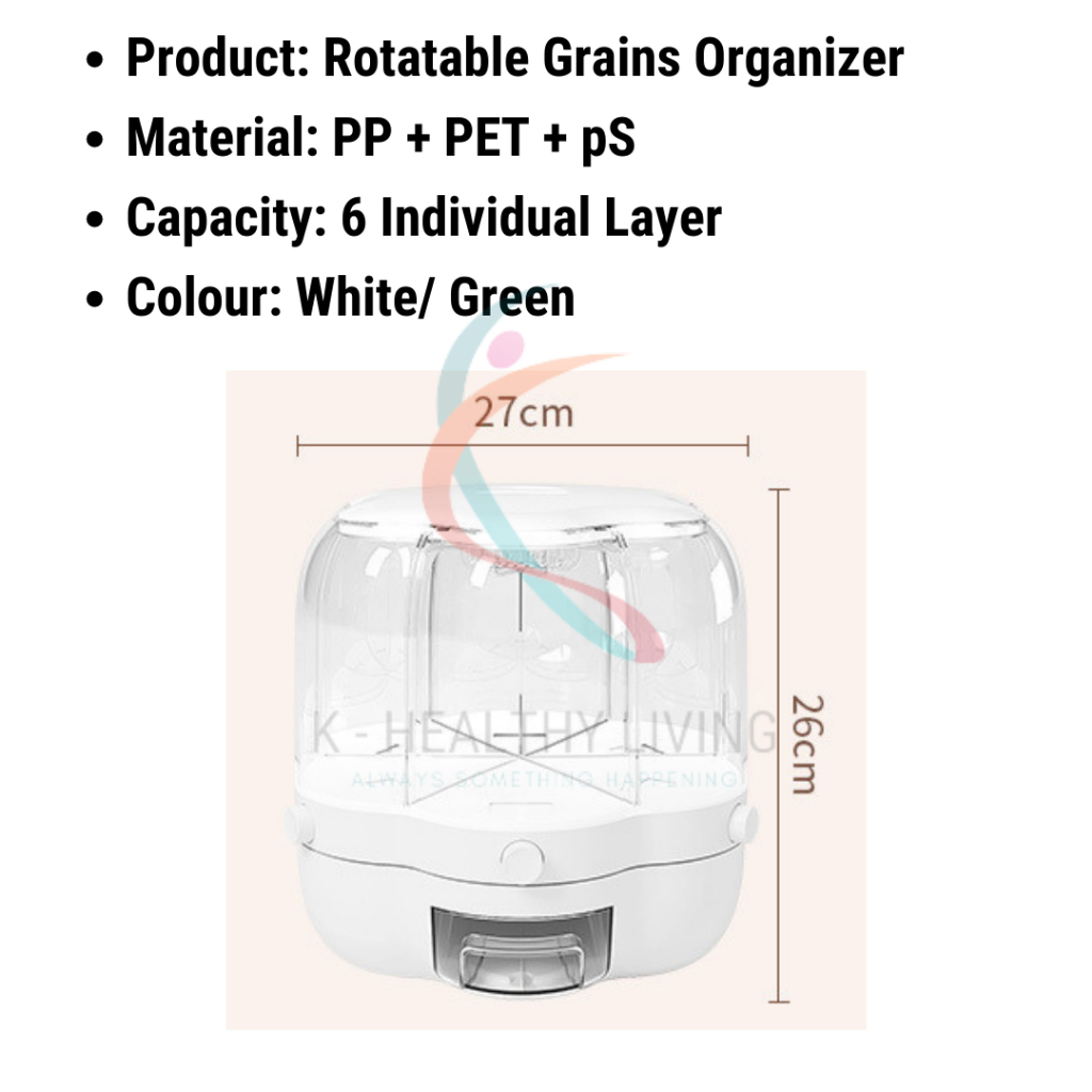 【READY STOCK】6 Grid Rotating Rice Dispenser Rice Storage Bucket Rice ...