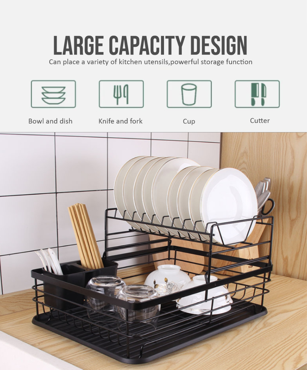 Japanese Style Minimalist Double Layer Kitchen Dish Rack Drainer Tray ...