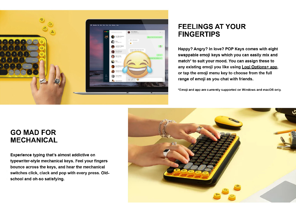 LOGITECH POP KEYS Wireless Keyboard with Mechanical Typing, Swappable ...